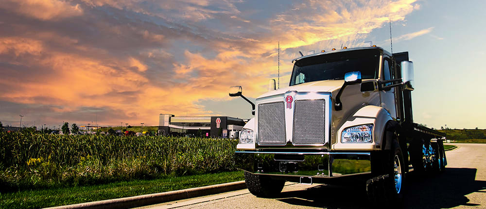 Truck-with-Sunset Kenworth truck on the road